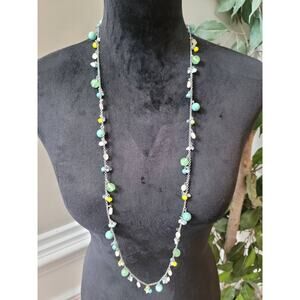 Women's Lia Sophia Beaded Charm Necklace Lobster Clasp Silver Tone Long